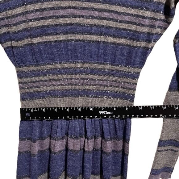 Rebecca Taylor- Women’s Metallic Blue Striped V-Neck Long Sleeve Dress, Size S - Picture 11 of 14